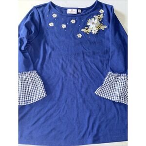 The Quacker Factory Women's L Bumblebee Bee Sequin Shirt Top Gingham Sleeves